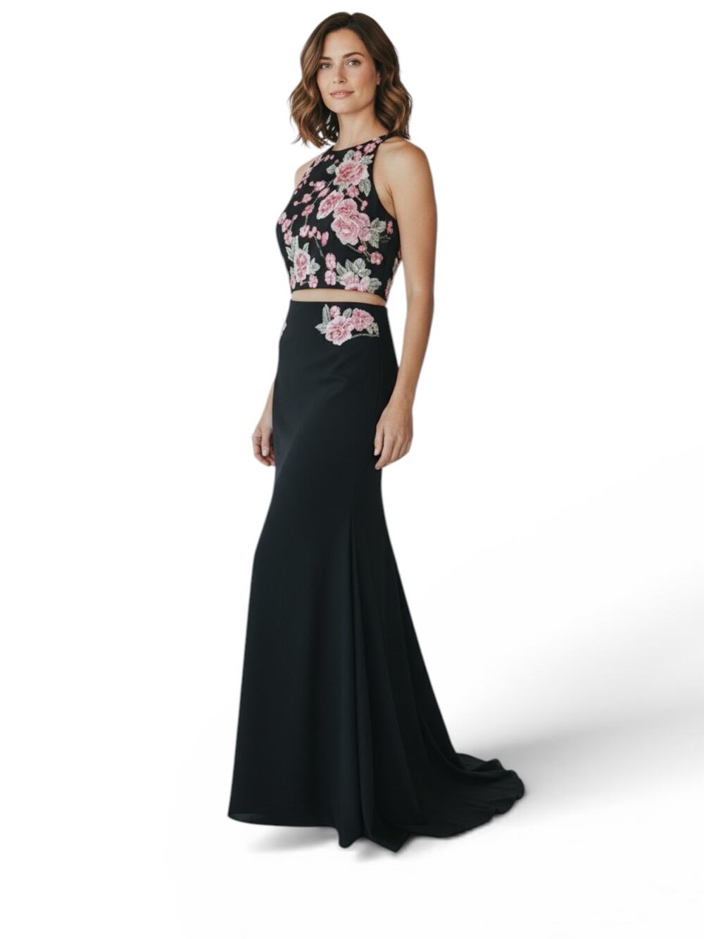 Cachet Embroidered Prom Gown 2pc Set Sheer Back Rhinestone Detail Size 2
